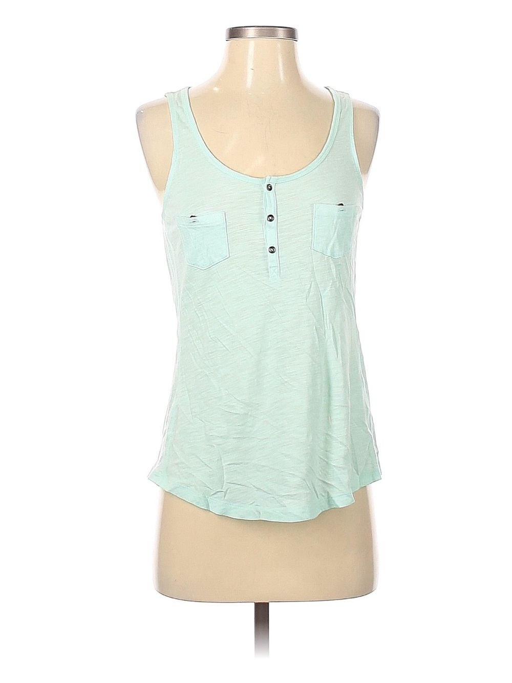 Express Mint Scoop Neck Tank with Button Placket